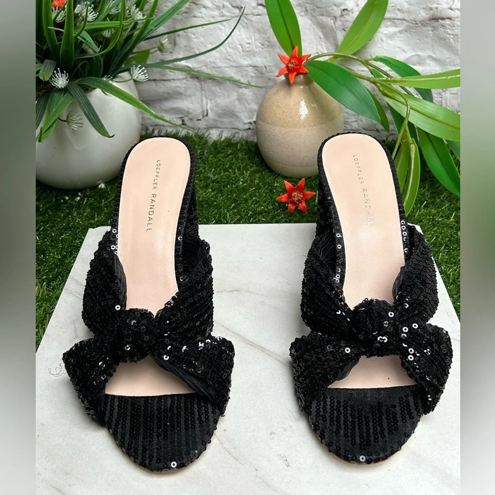 Loeffler Randall Black Sequin Knotted Mule Heels
